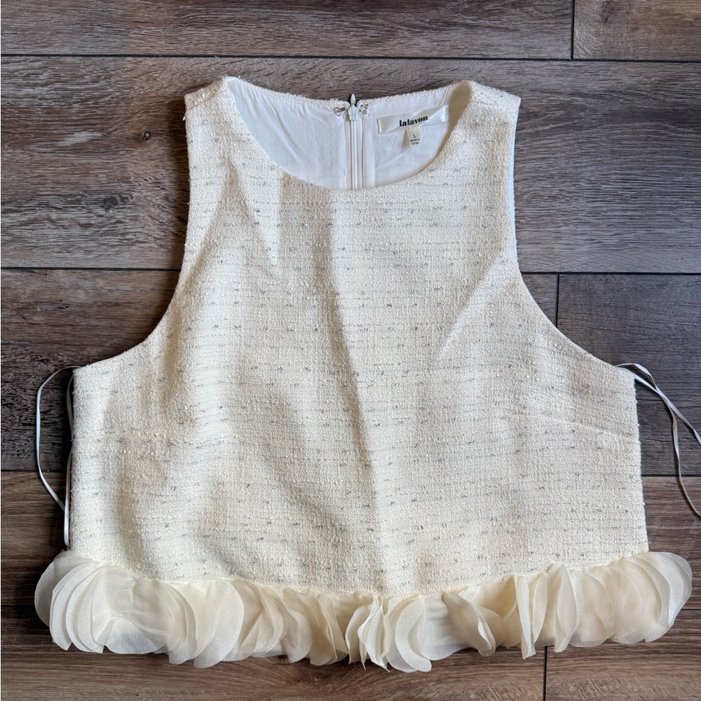 Lalavon Large Ivory Sleeveless Top with Petal Hem